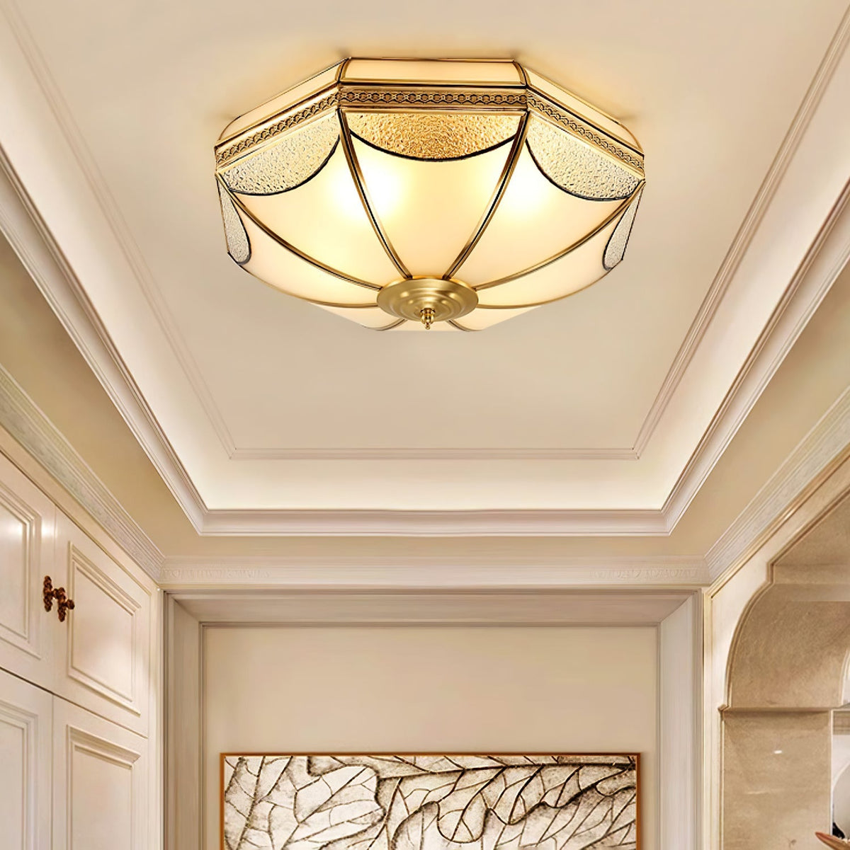 Ellaeara Warehouse Dome Shape Brass Glass Ceiling Lamp