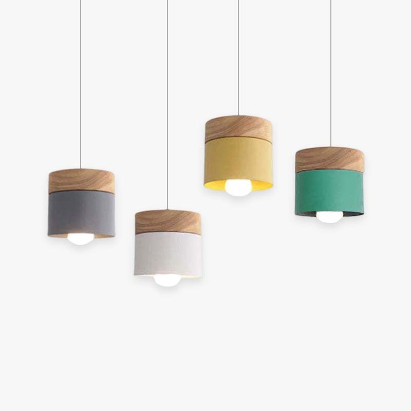 Moturos Modern Can Shape Metal/Wood Pendant Light