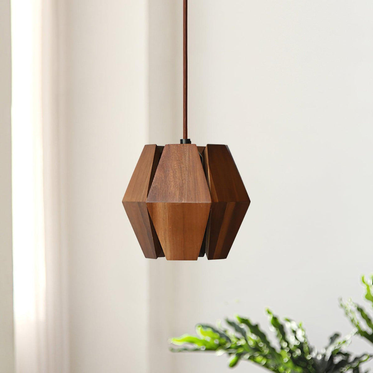 Miro Pendant Lamp Geometric Wood Shade Warm Glow Nordic Minimalist Accent