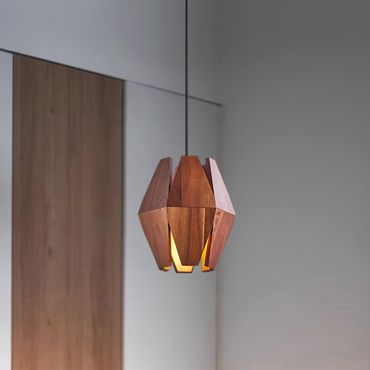 Miro Pendant Lamp Geometric Wood Shade Warm Glow Nordic Minimalist Accent