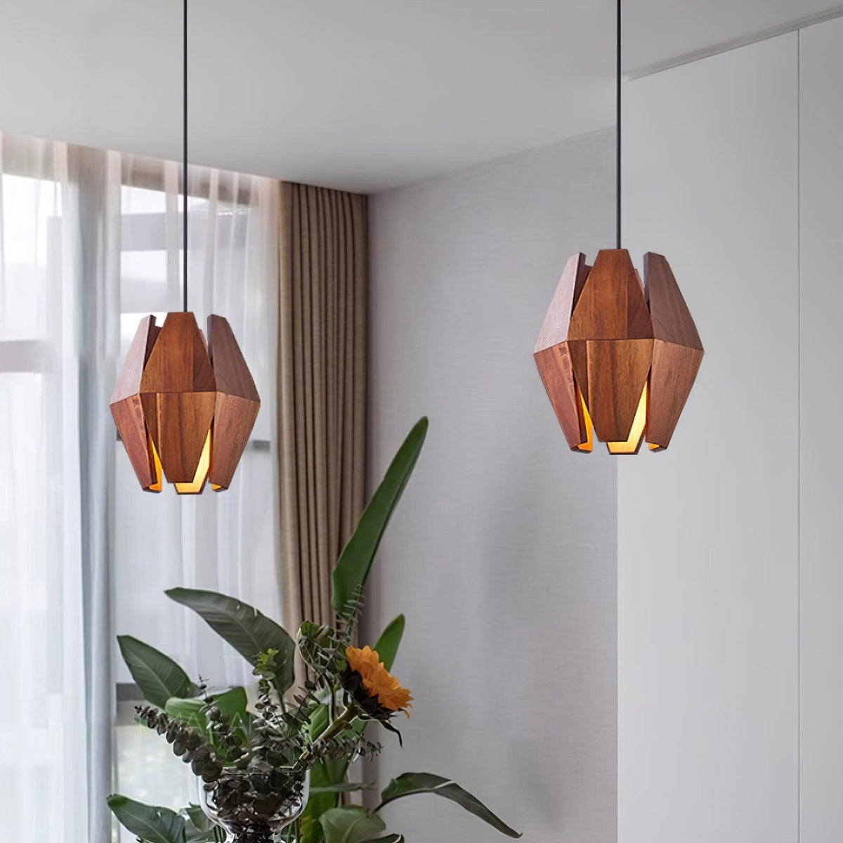 Miro Pendant Lamp Geometric Wood Shade Warm Glow Nordic Minimalist Accent