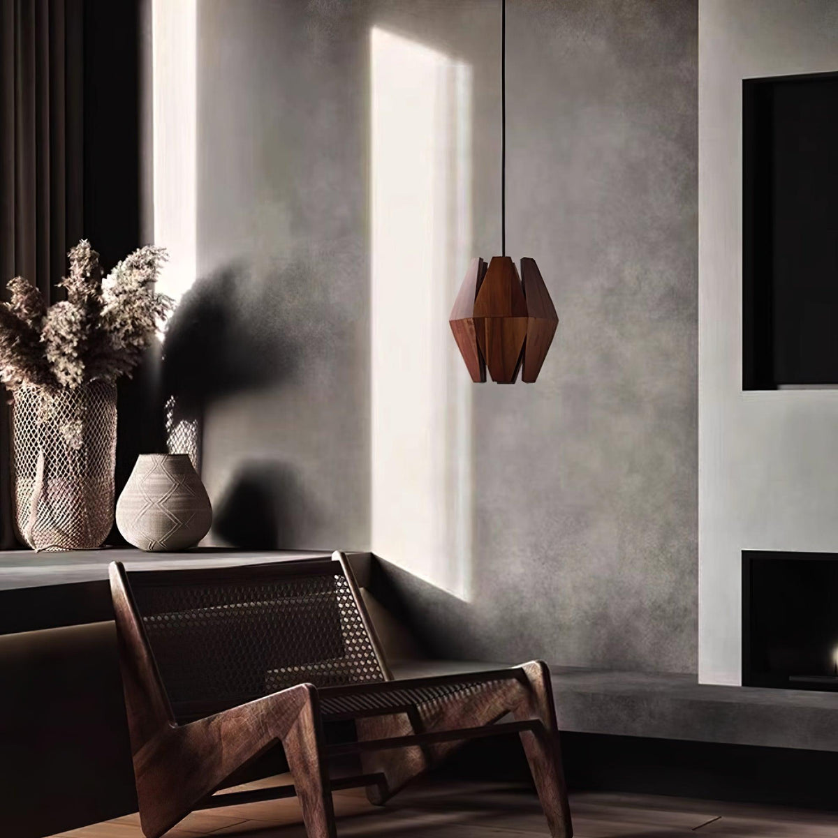 Miro Pendant Lamp Geometric Wood Shade Warm Glow Nordic Minimalist Accent