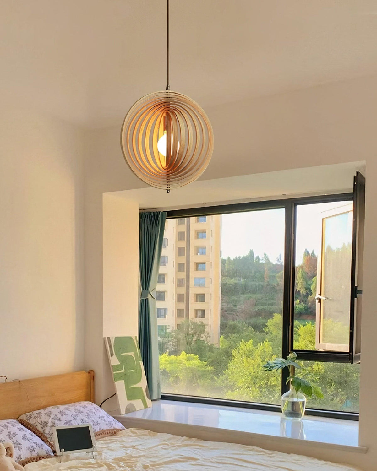 Pendant Lamp Wood Rings Sphere Organic Minimalist Ambient