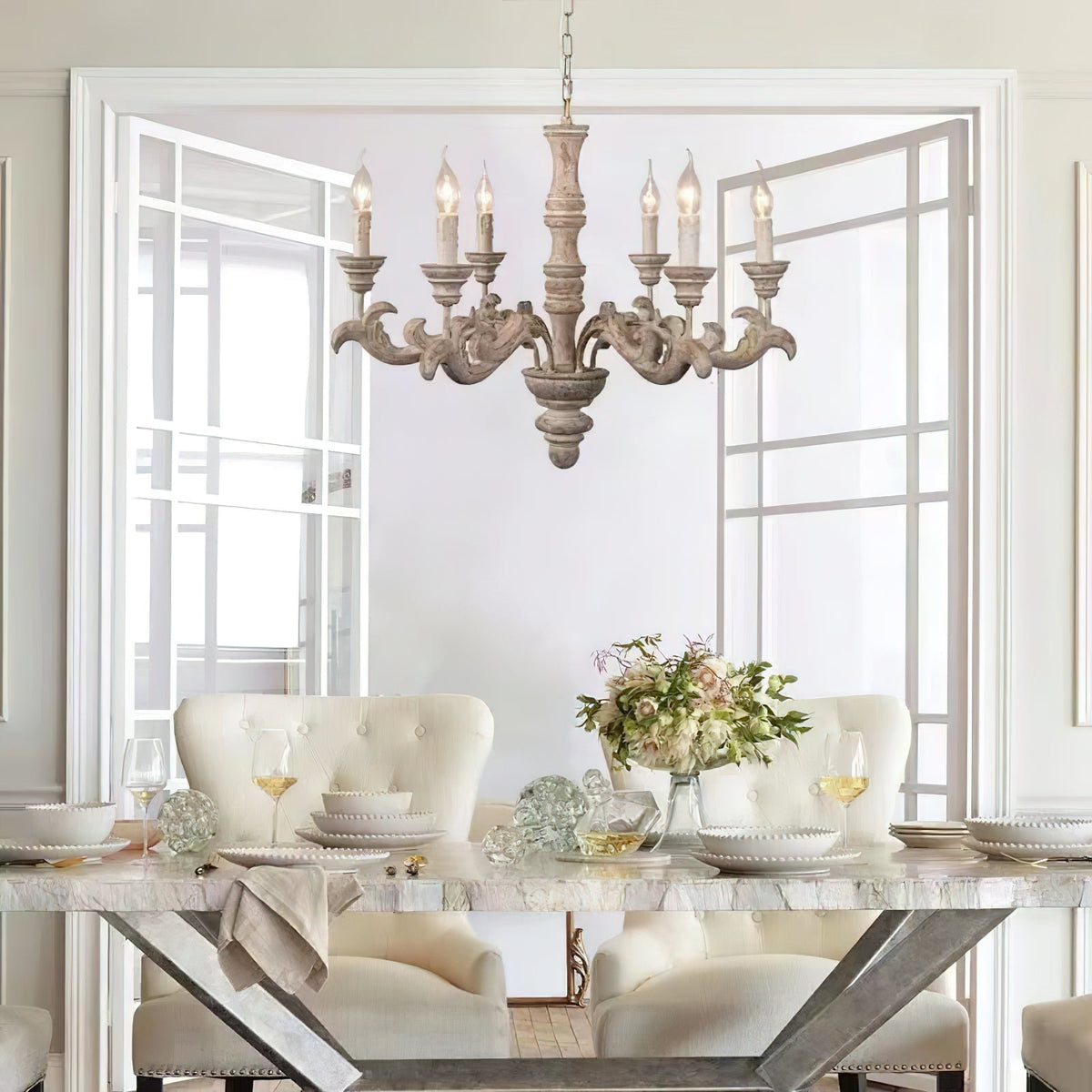 Aldeora Luxury Roman Column Wooden Chandelier