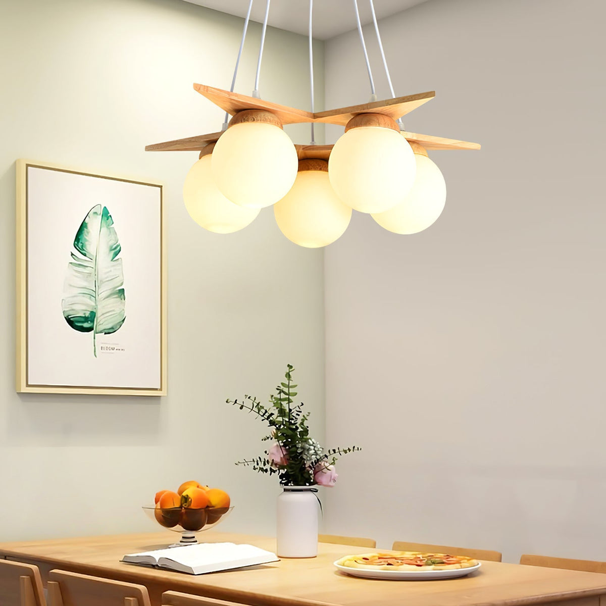 Rinaine Nordic Star Glass Wooden Chandelier