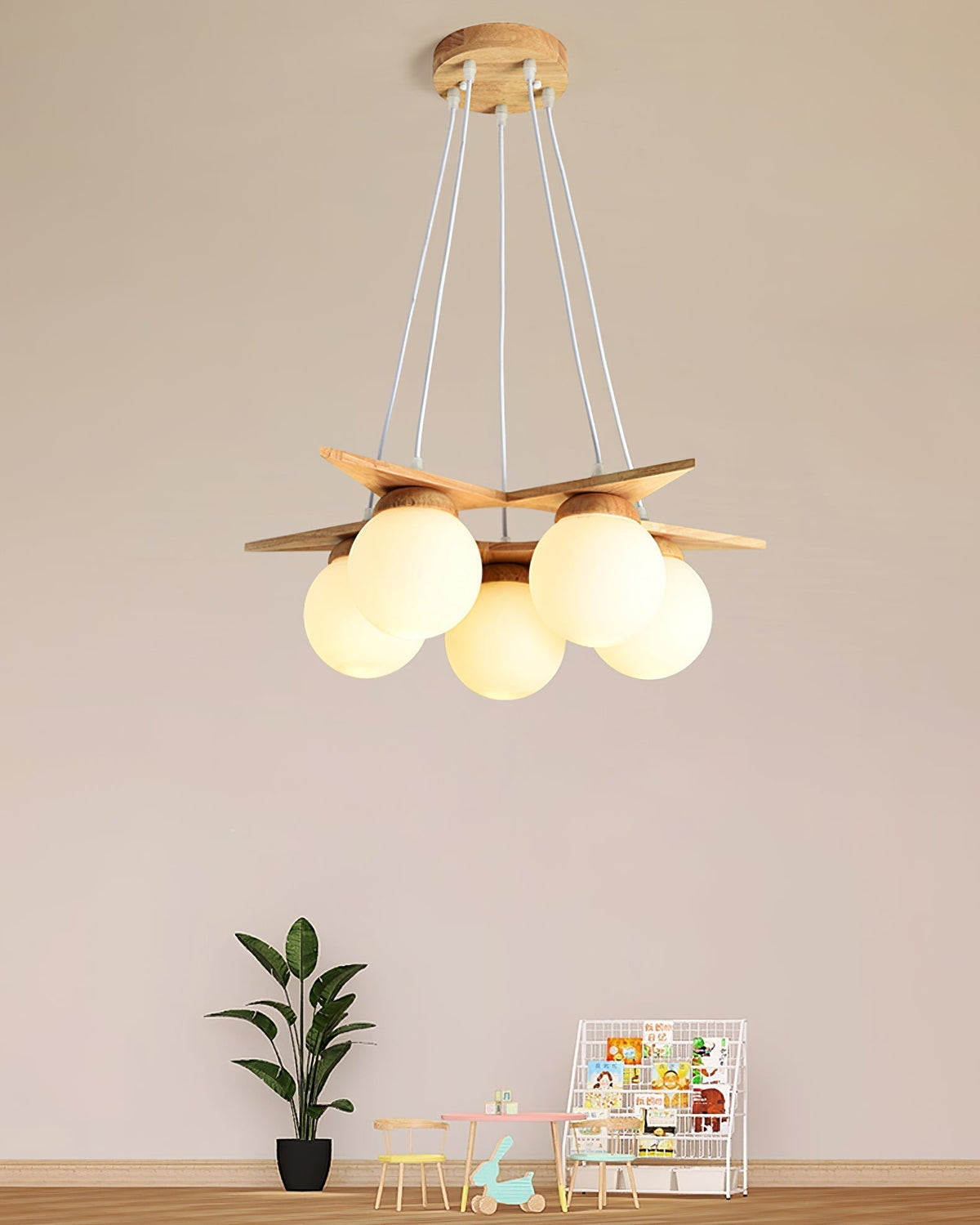 Rinaine Nordic Star Glass Wooden Chandelier