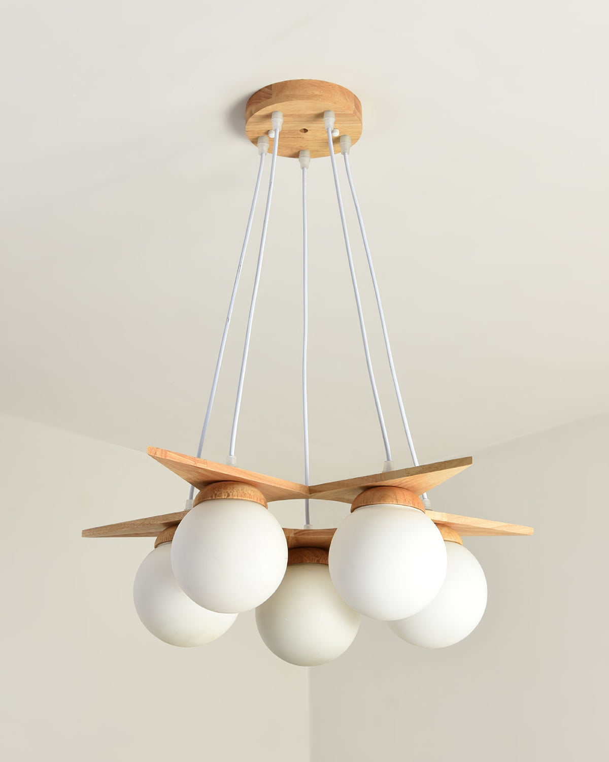 Rinaine Nordic Star Glass Wooden Chandelier