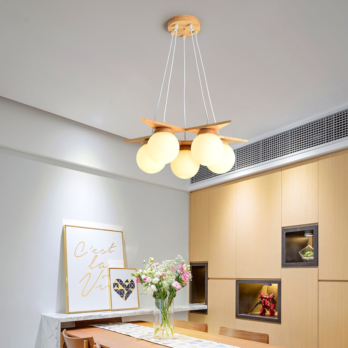 Rinaine Nordic Star Glass Wooden Chandelier
