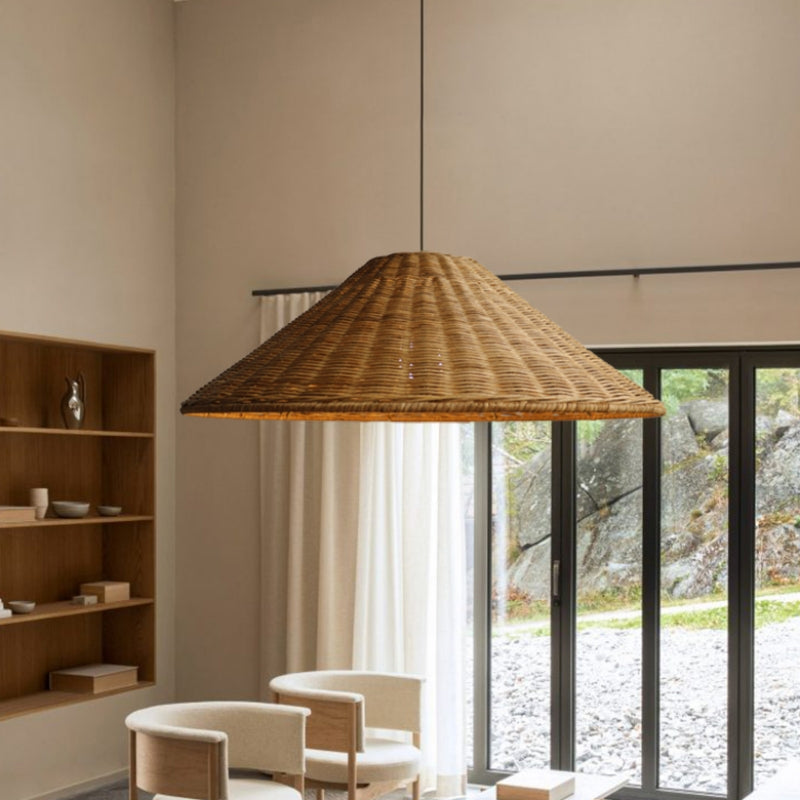 Fetogero Vintage Handmade LED Rattan Pendant Light Living Room