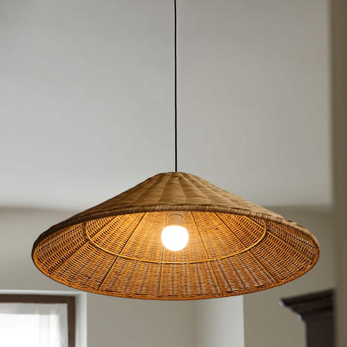 Fetogero Vintage Handmade LED Rattan Pendant Light Living Room