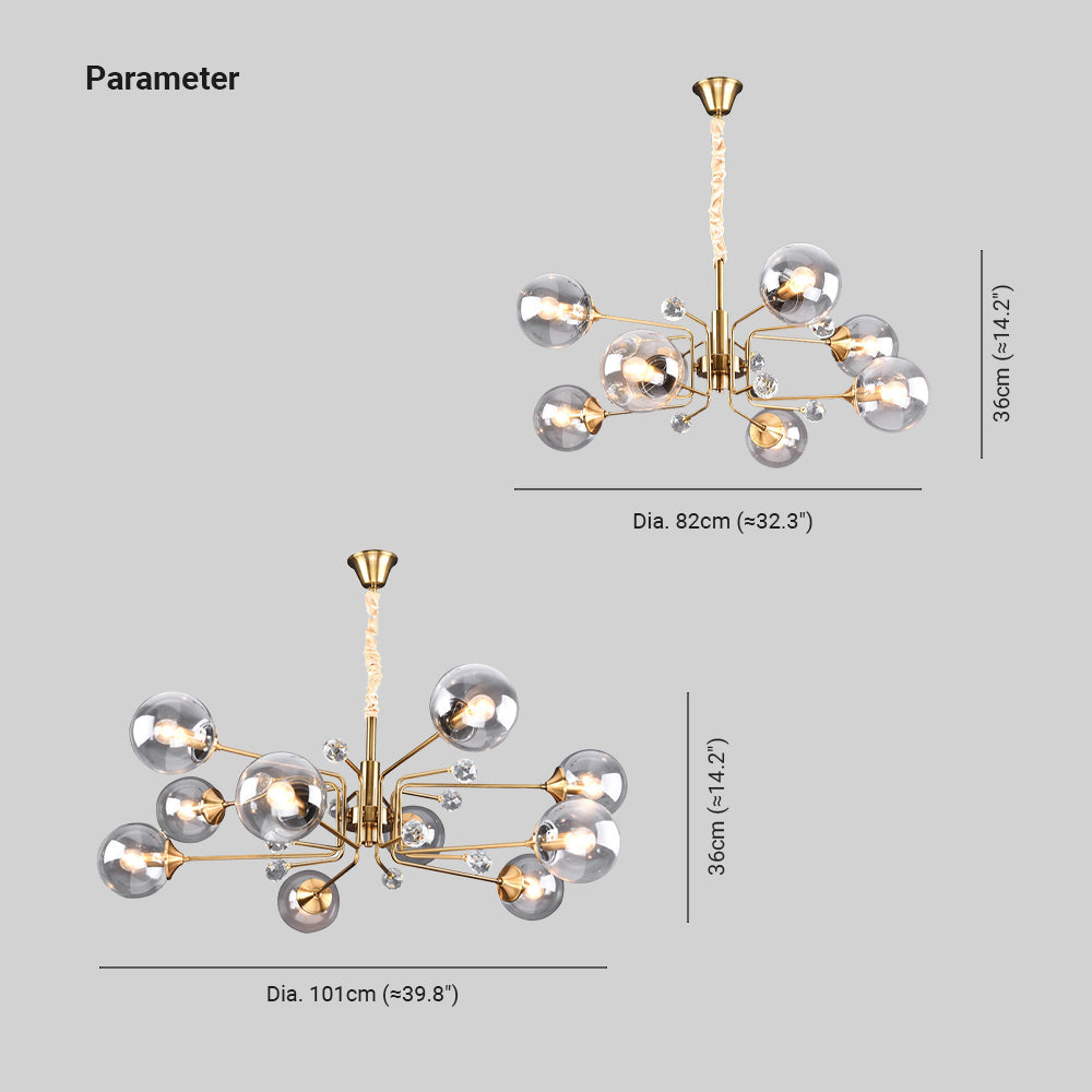 Simutet Nordic Modern Chandelier Clear/Grey Metal Living Room