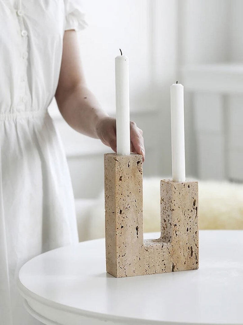 Horze Modern Yellow Travertine Candle Holder