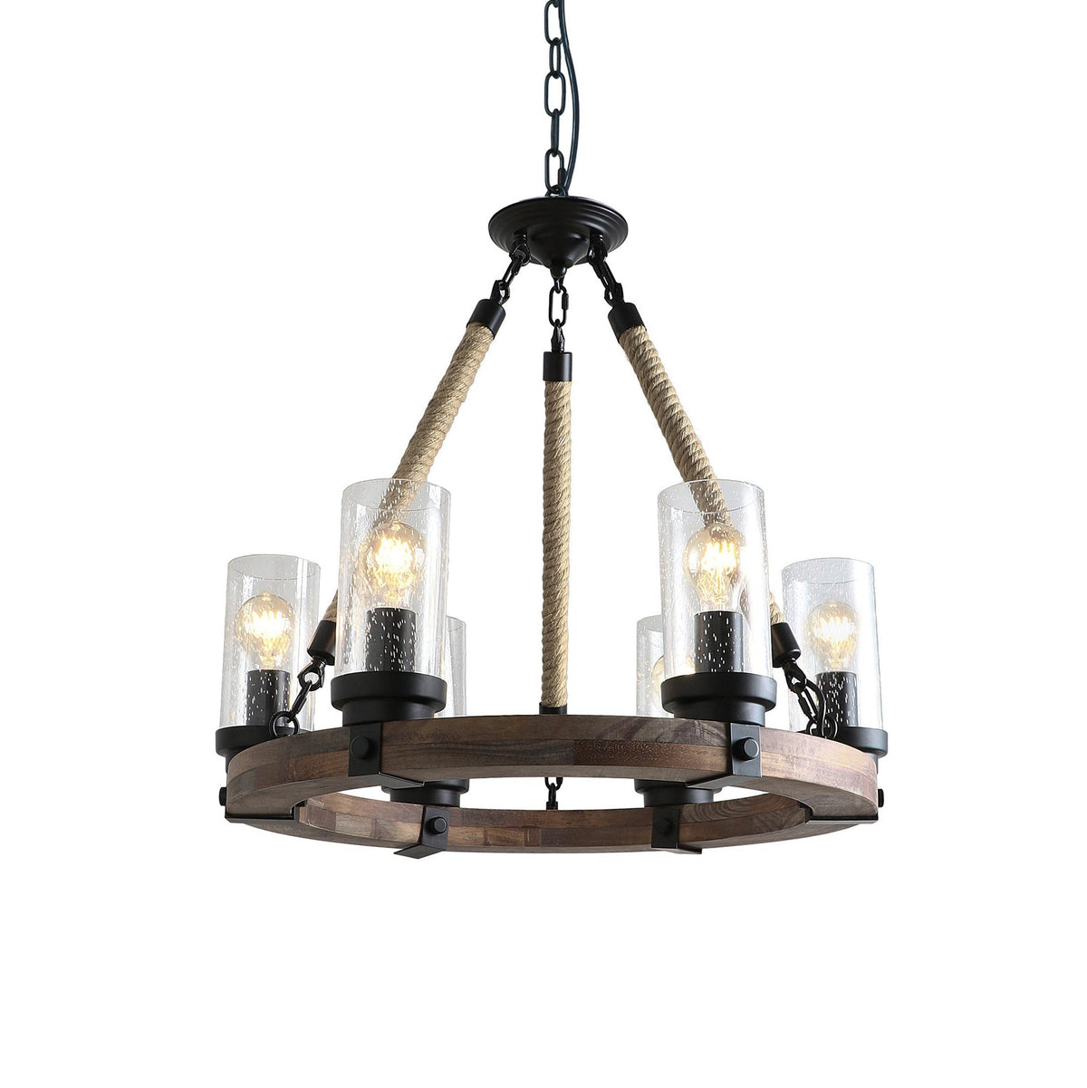 Rinarine Vintage Industrial Wagon Wheel Wooden Chandelier