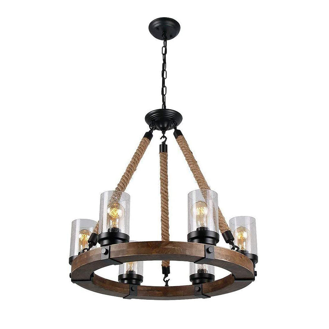 Rinarine Vintage Industrial Wagon Wheel Wooden Chandelier