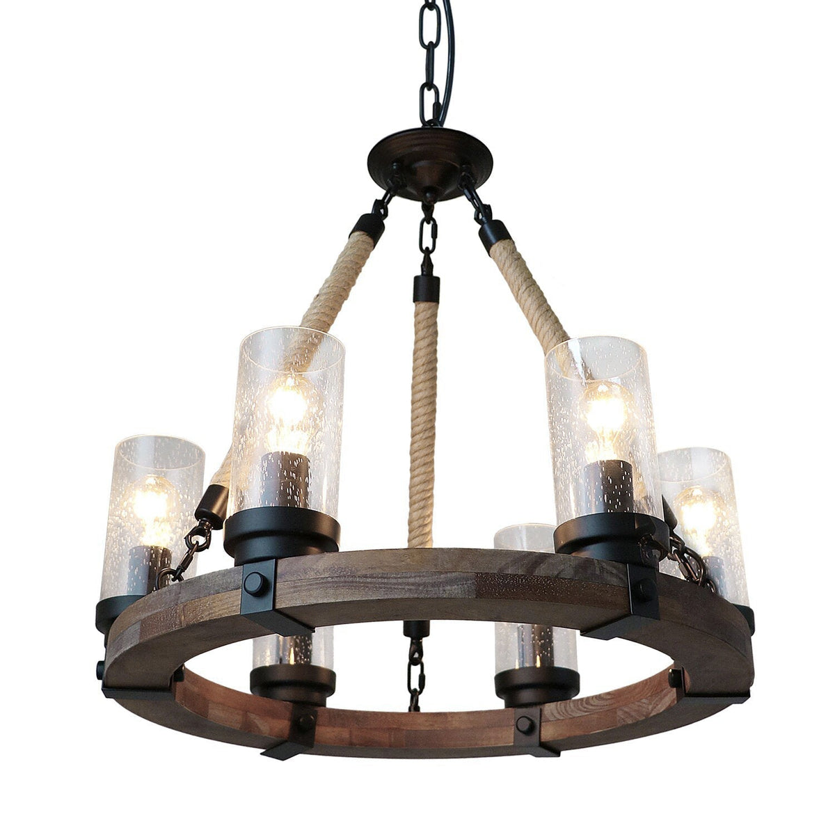 Rinarine Vintage Industrial Wagon Wheel Wooden Chandelier
