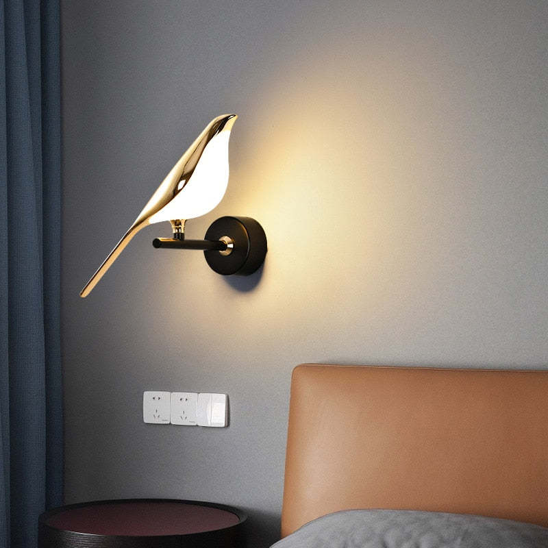 Kimilot Minimalist Magpie Bird Metal Wall Lamp, Bedroom