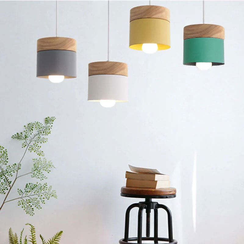 Moturos Modern Can Shape Metal/Wood Pendant Light