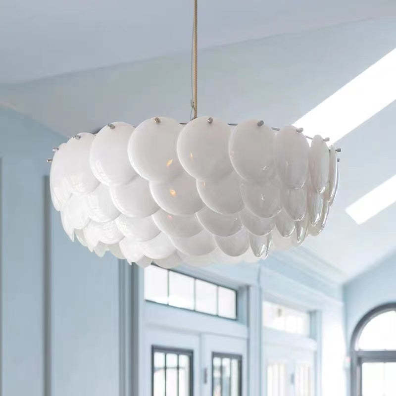 Lapoker Wihte Art Deco Chandelier Light Fixture, Ceramic Leaf & Metal