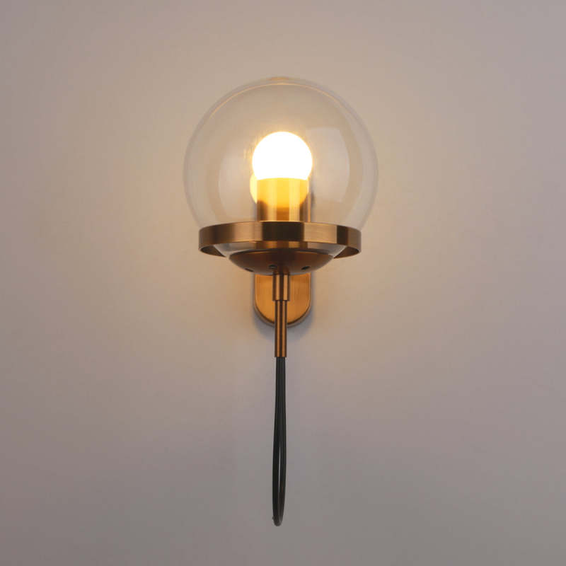 Hebotat Rustic Retro Glass Globe Wall Lamp, Black/Bronze