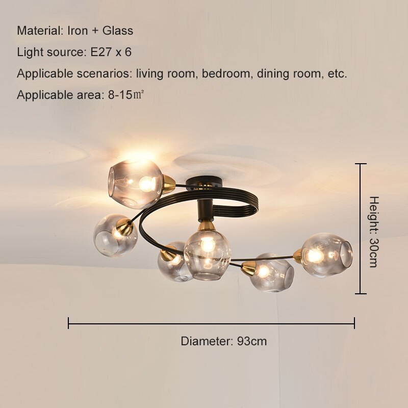 Panavuk Flush Mount Ceiling Light, Glass, Black/Gold, Dining Room