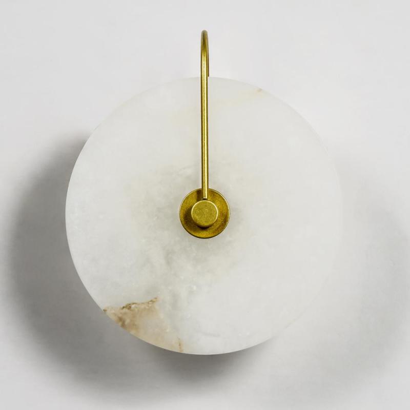 Simidal Round Bedside Wall Light, Artificial Marble, Gold & Black