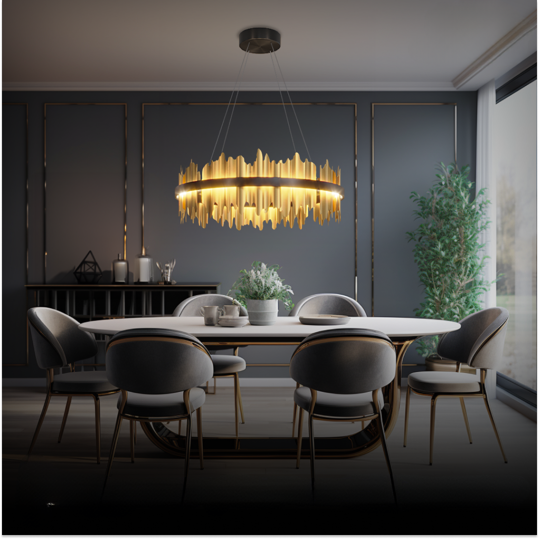 Godusar Industrial Chandelier Cylindrical Metal Black Gold Living Room