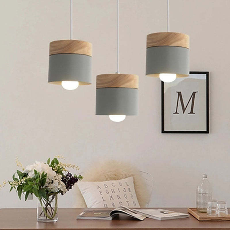 Moturos Modern Can Shape Metal/Wood Pendant Light