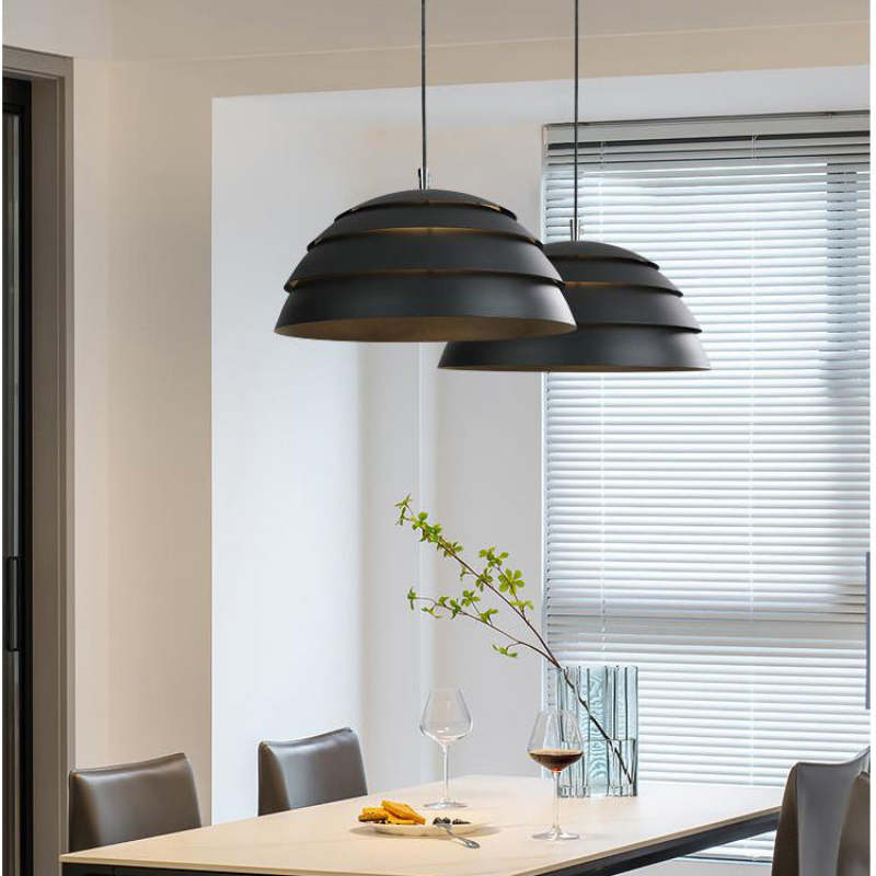 Godamot Design Semi-Globe Metal Pendant Light, Black/White