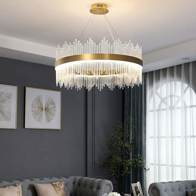 Pematud Modern Round/Rectangular Chain Chandelier, Gold