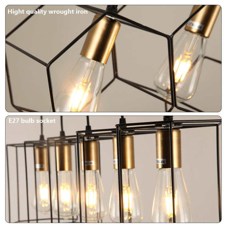 Vituduk Rustic Farmhouse Geometry 3/5 Light Pendant Light, Black