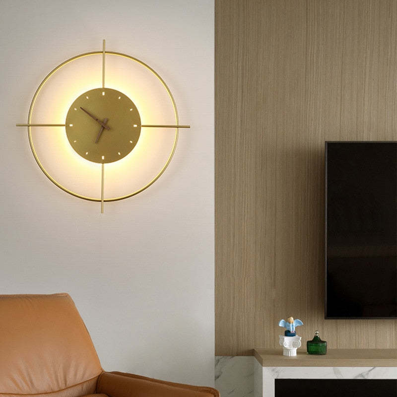 Norva Modern Clock Round Wall Lamp, Gold/Black-Neutral Decor