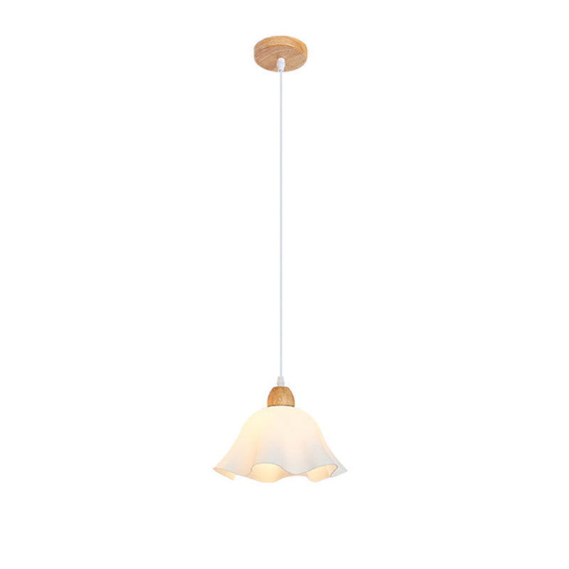 Holagon Minimalist Flower /Wood Pendant Light, White