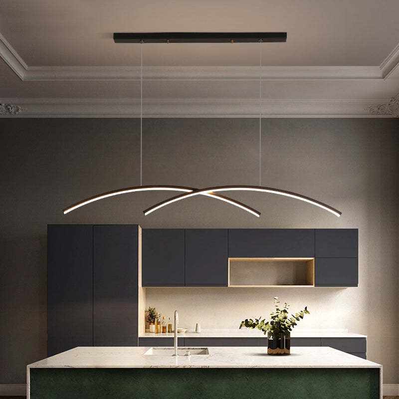 Nopanul Pendant Light Linear/Double Curve Modern, Metal, Black/Gold