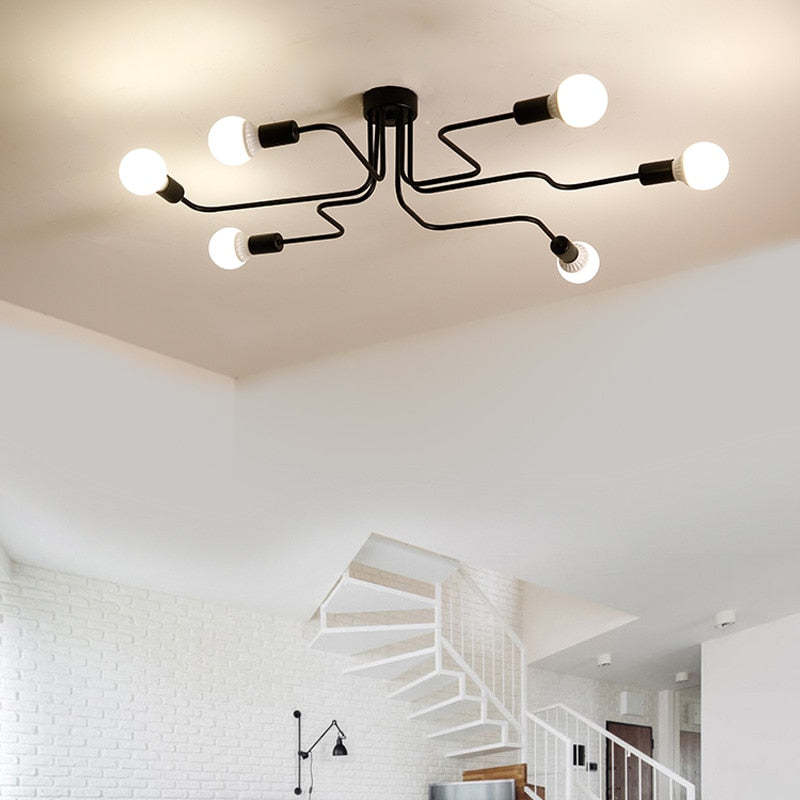 Divaline Vintage Modern Minimalist Industrial Metal Black Ceiling Lamp