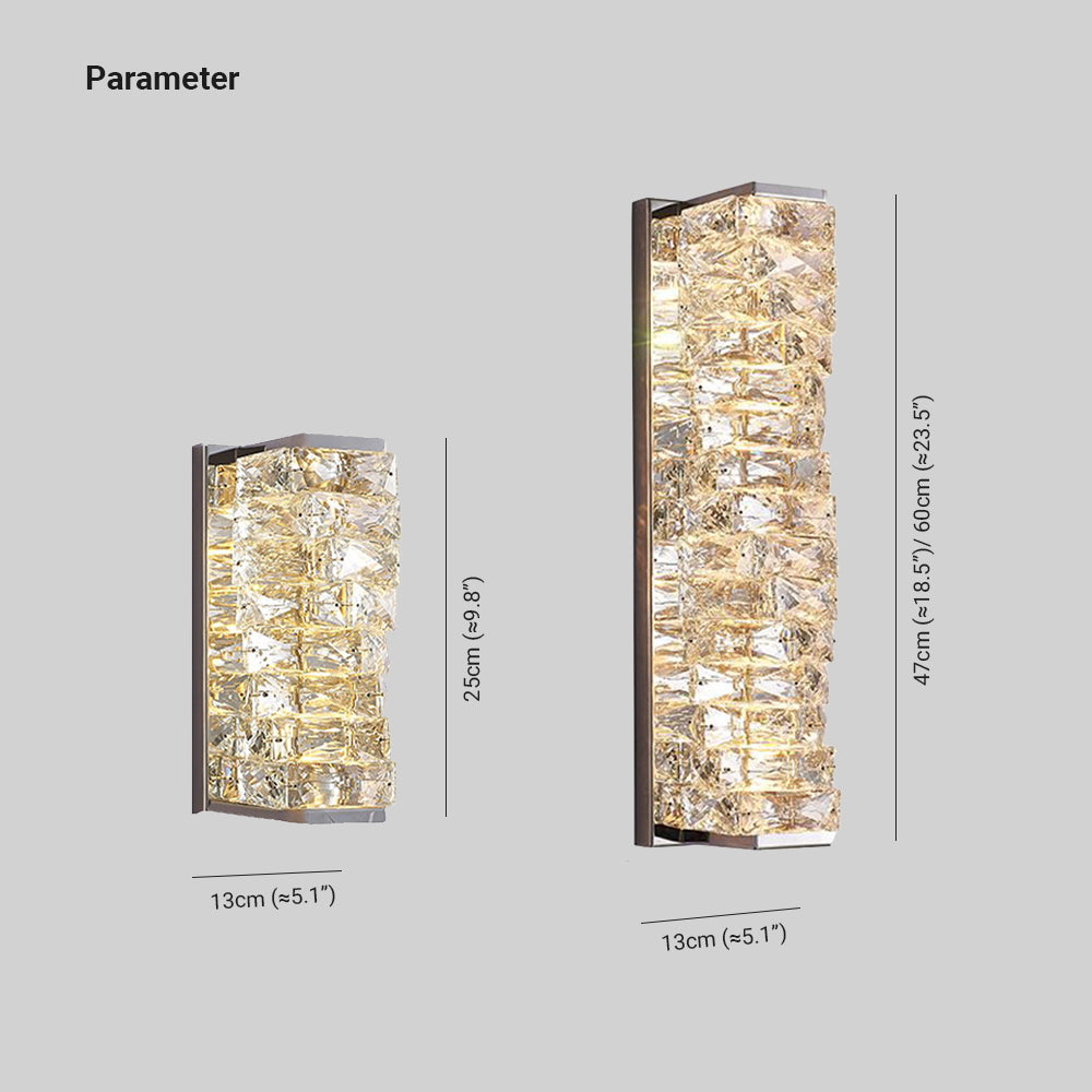 Babegot Modern Rectangular Vanity Metal Crystal LED Wall Lamp