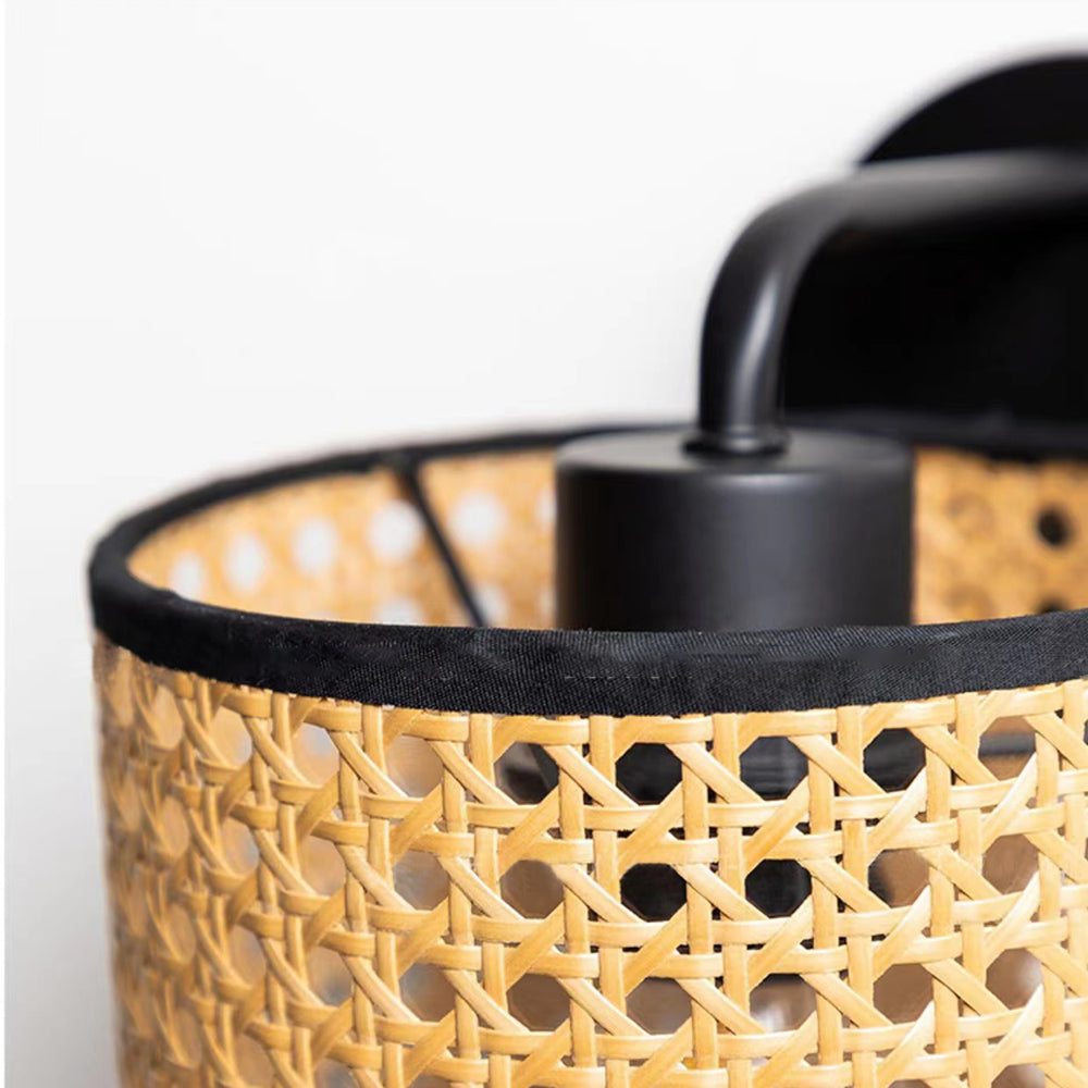 Holibus Rustic Cylindrical Rattan/Metal Wall Lamp, Brown
