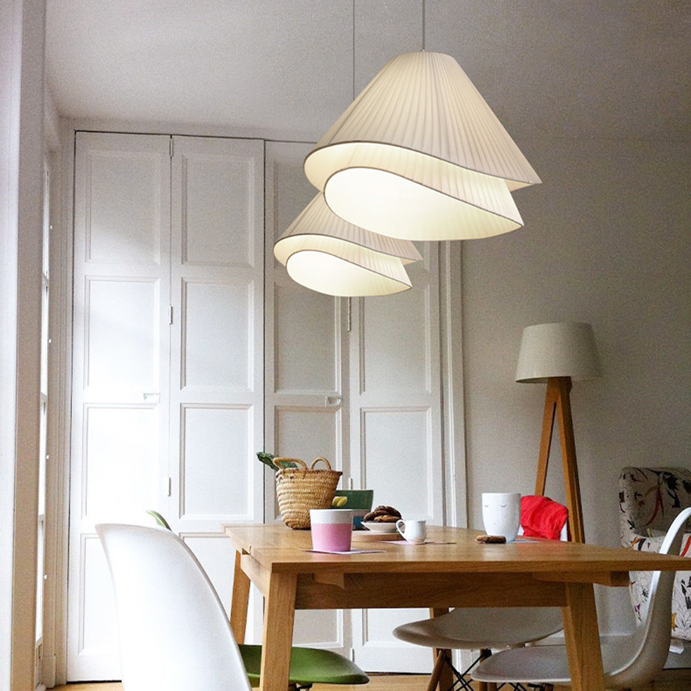Libobir Minimalist Double Overlap Fabric LED Pendant Light, White