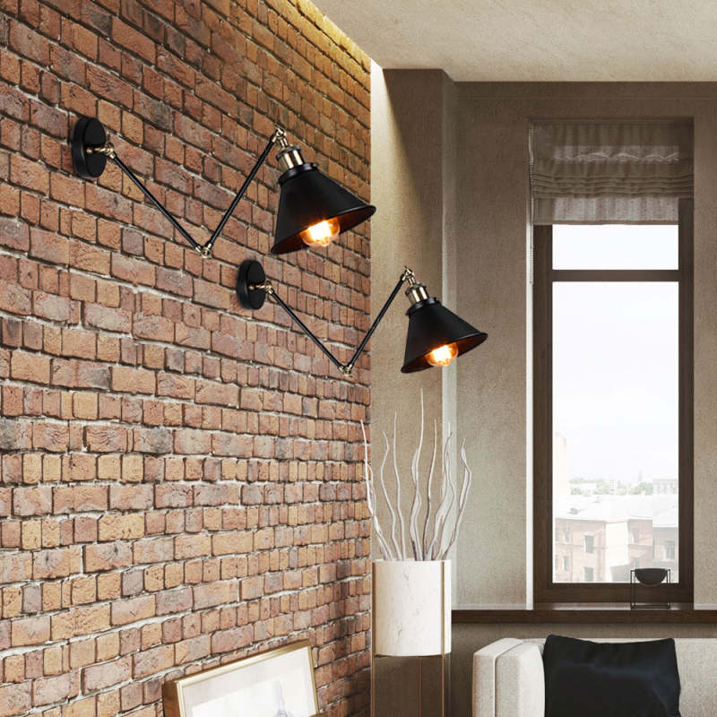 Cigoked Retro Wall Lamp with Swing Arm, Metal, Black & Gold