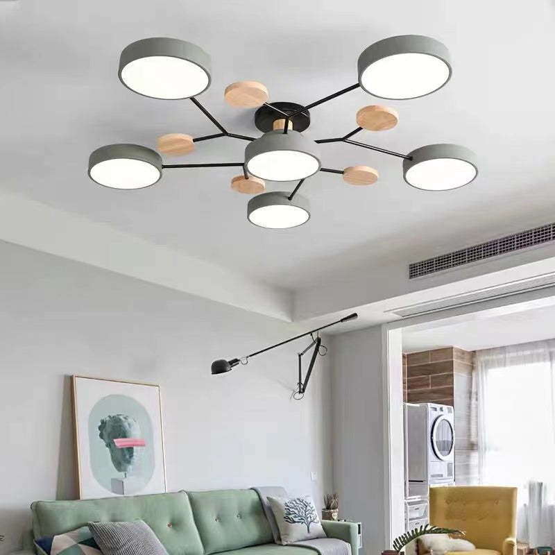 Cumalik Ceiling Light, Wood Round for Living Room