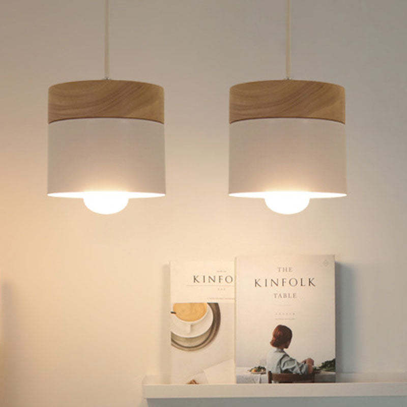 Moturos Modern Can Shape Metal/Wood Pendant Light