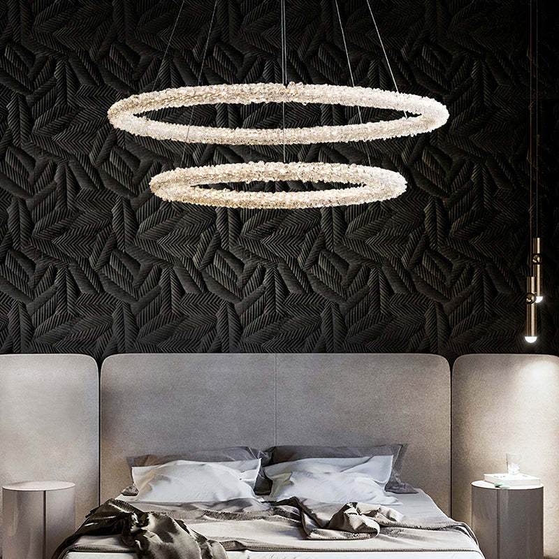 Temelos Art Deco Chandelier, Metal & Crystal, 1/2/3 Ring