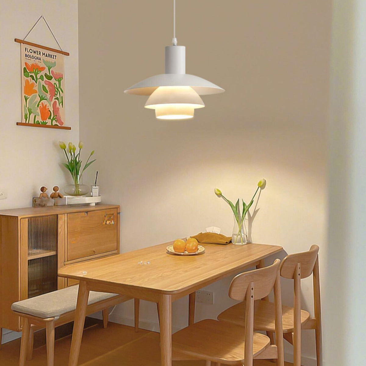 Debapak Modern LED Pendant Light White Wood Metal Bedroom