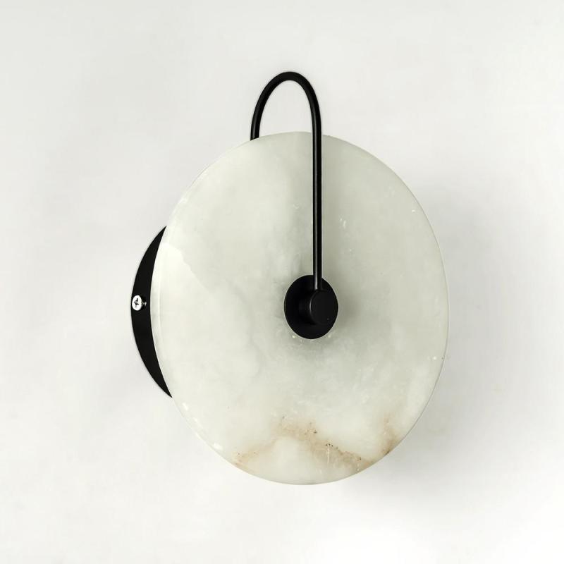 Simidal Round Bedside Wall Light, Artificial Marble, Gold & Black