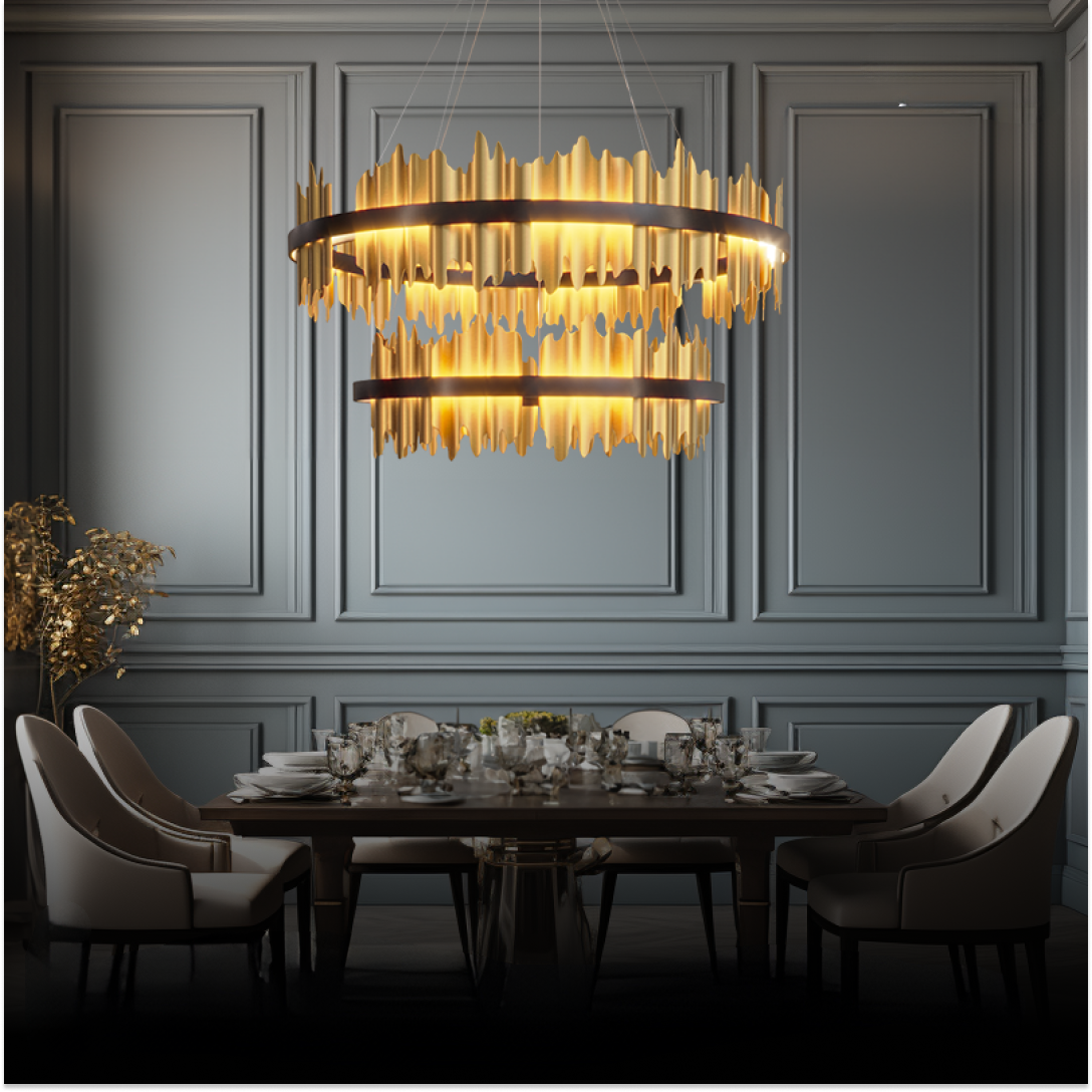 Godusar Industrial Chandelier Cylindrical Metal Black Gold Living Room