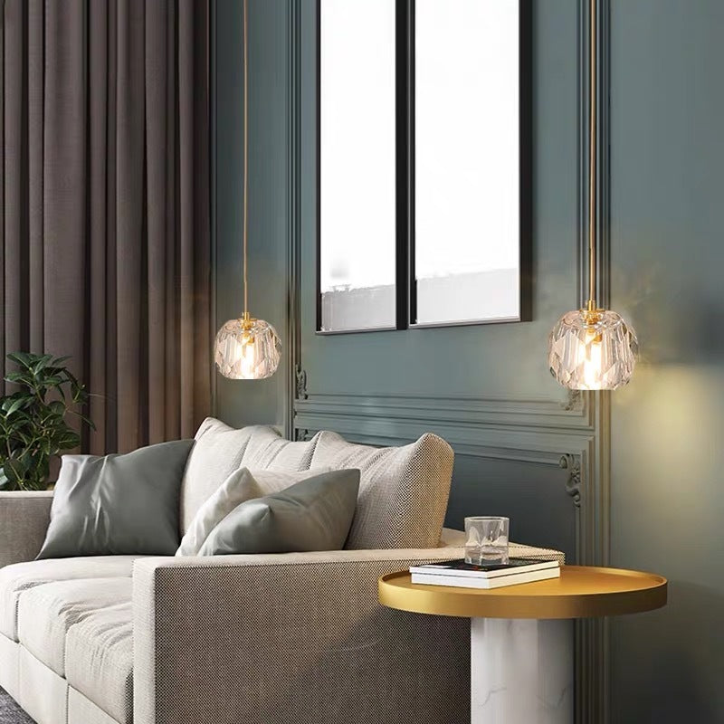 Lopetos Diamond Facet Golden Pendant Light, Metal/