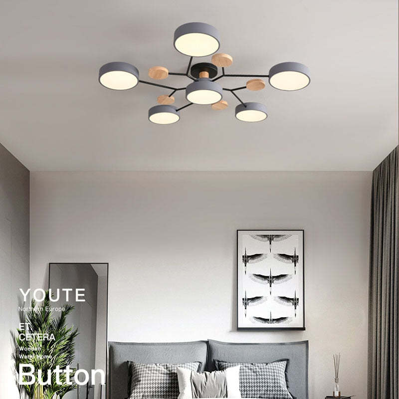 Cumalik Ceiling Light, Wood Round for Living Room