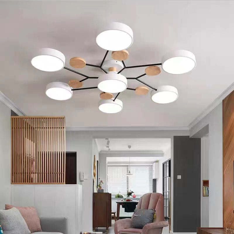 Cumalik Ceiling Light, Wood Round for Living Room