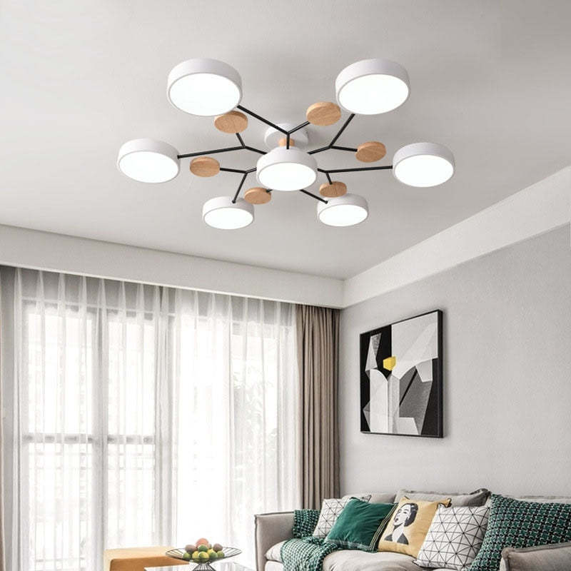 Cumalik Ceiling Light, Wood Round for Living Room