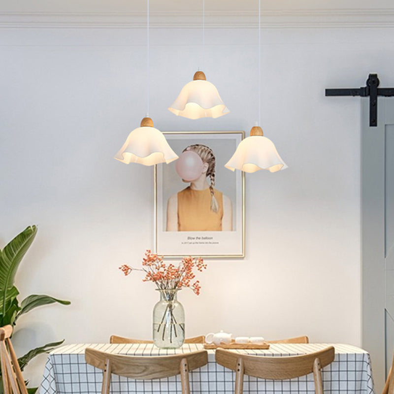 Holagon Minimalist Flower /Wood Pendant Light, White