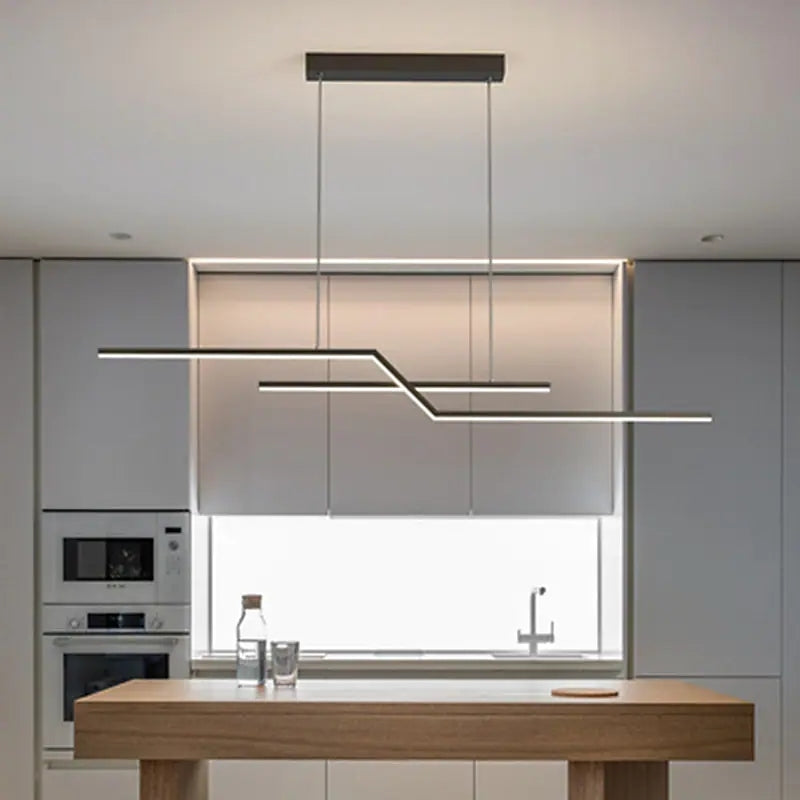 Valiner Parallel Fold Linear Pendant Light, Black/Gold, Living Room